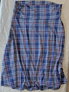 LuLaRoe Navy Plaid Skirt with Red and Cream Accents